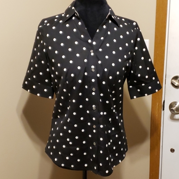 Talbots black white polka dotted short sleeve - Picture 2 of 6